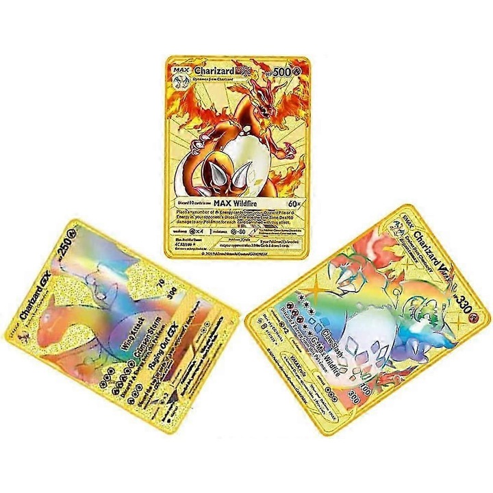 Charizard VMAX DX GX arany fémkártyakészlet, gyűjtőknek, 3,46''M x 2,48''SZ, vízálló