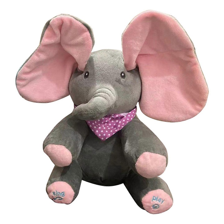 Интерактивен плюшен слон, 30x20x20см, пее и движи ушите си, играчка за деца
