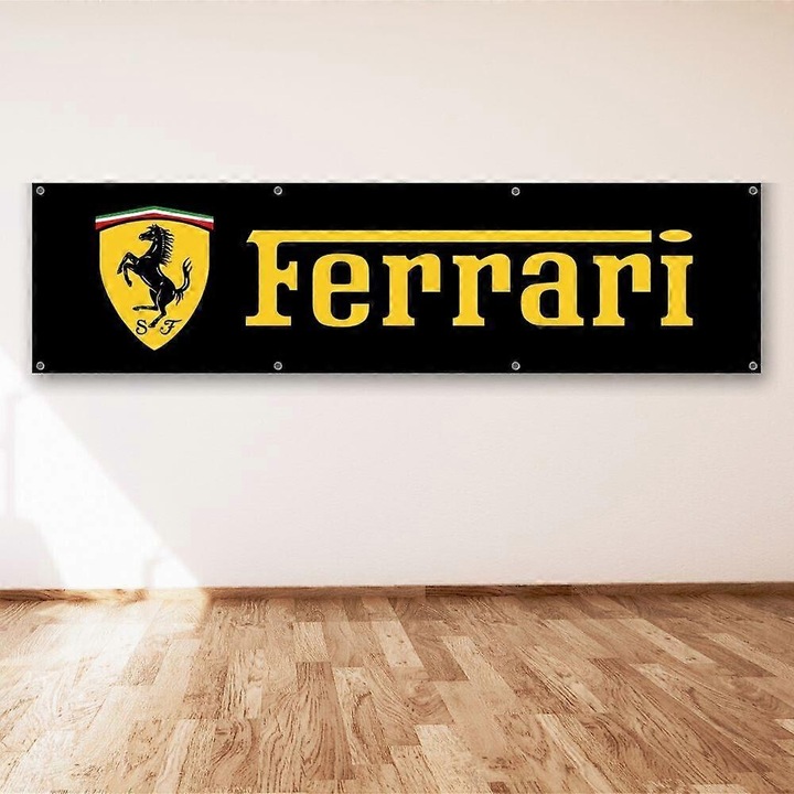 Банер Ferrari 2x8 фута за спортен гараж, дизайн на Enzo, тема за автомобилни състезания