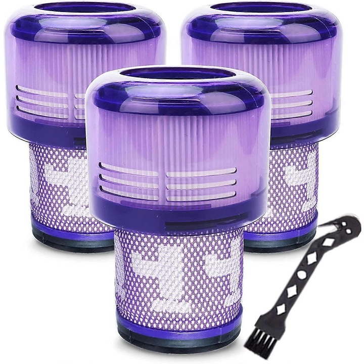 Set 3 filtre V11 pentru aspirator fara fir, 68x90x130mm, plastic, cu perie de curatare