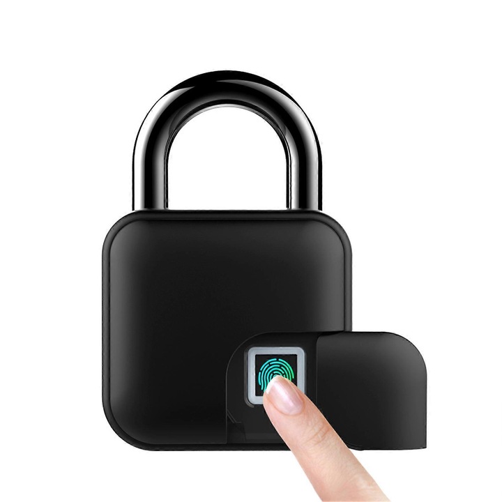 Катинар с цифров отпечатък, IP65, Черен, 300mAh