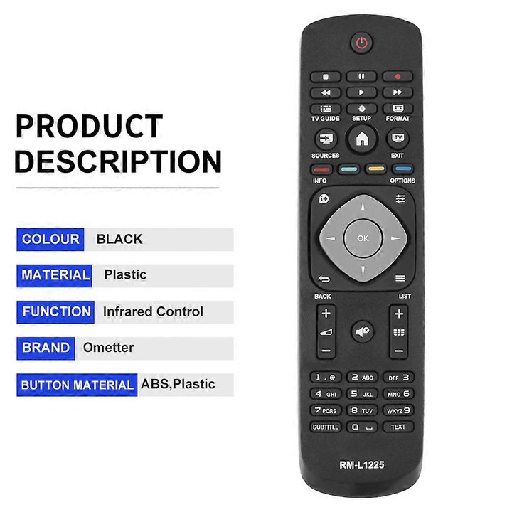 TV távirányító, L1225 modell, 3 csatornás, IR, fekete