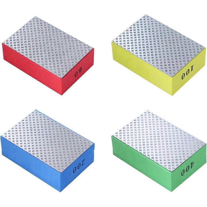 Set 4 blocuri de slefuire cu diamant pentru ceramica, placi, sticla, 60#-400#, dimensiuni 95x60x31mm