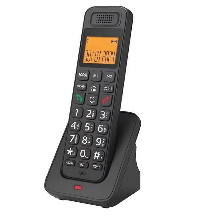 Telefon fix D1018, negru, 21cm, suport apelant, agenda telefonica stocata, apelare handsfree