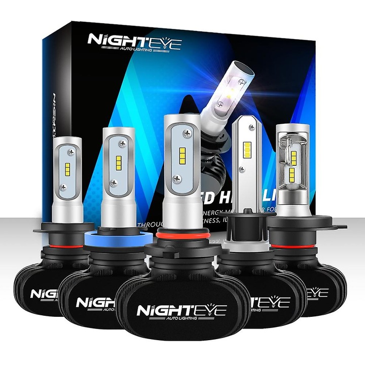 Set becuri LED auto Nighteye H4 H7 H8 H9 H11 8000LM 50W 6500K, alb