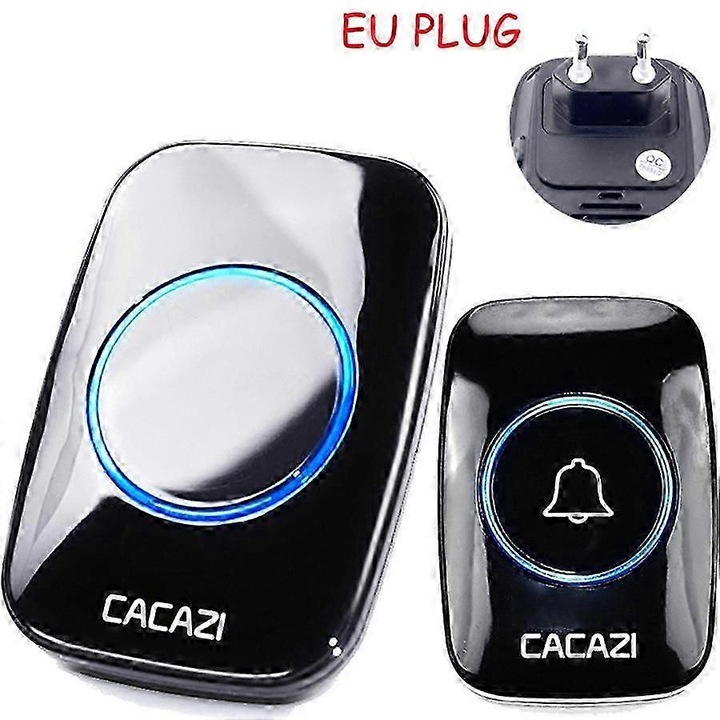 Sonerie wireless Cacazi, model A10, neagra, 300m, 60 tonuri, IP44