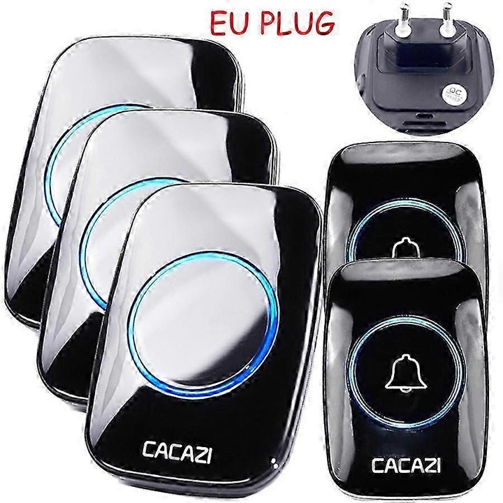 Sonerie wireless Cacazi, model A10, neagra, 300m, 60 tonuri, IP44