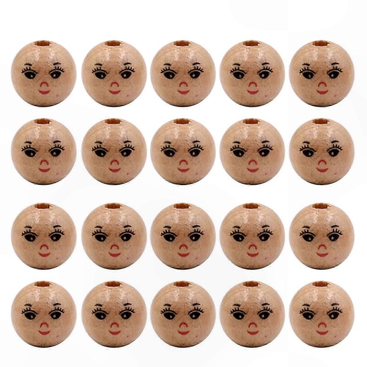 Set 20 margele rotunde pentru proiecte artizanat, model chip fata, multicolor