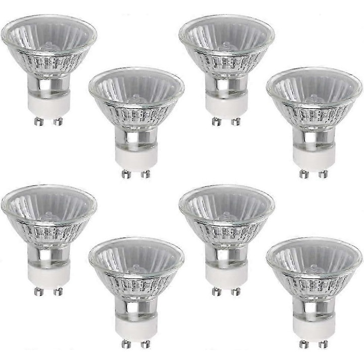 Bec halogen GU10, 50W, set 8 bucati, 220V, alb cald 2800k, reglabil