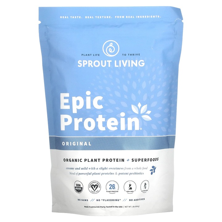 Proteine vegetale, Epic Protein, 26 g proteine, 456 g, organic, fara gluten, vegan