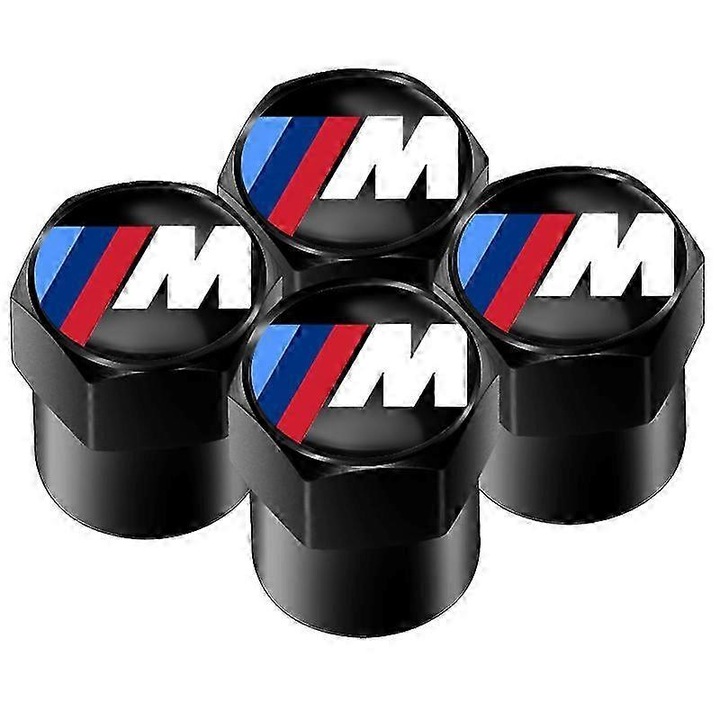 Set 4 capace valve roata metalice, BMW, negru, pentru accesorii auto