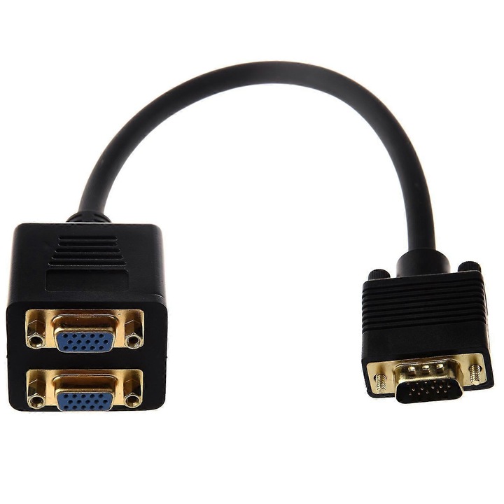 VGA разклонителен кабел, 1 към 2 монитора, 20x2 см, черен