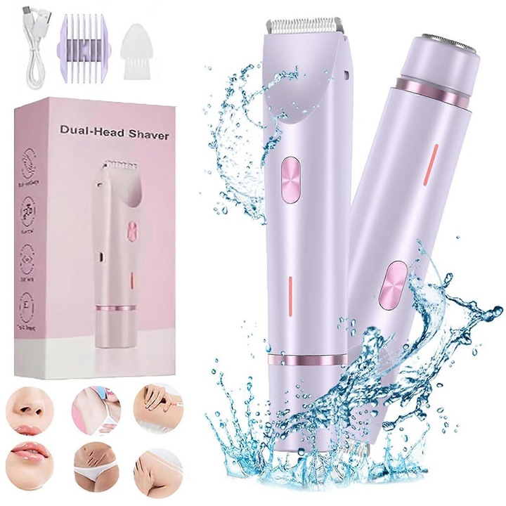 Glow Aura elektromos epilátor nőknek, 2 az 1-ben, IPX7 vízálló, lila