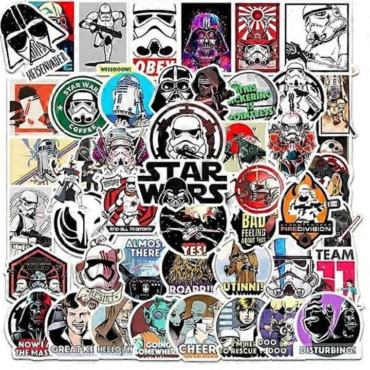 Set de 50 stickere decorative multicolore, tema Star Wars, 4-6cm