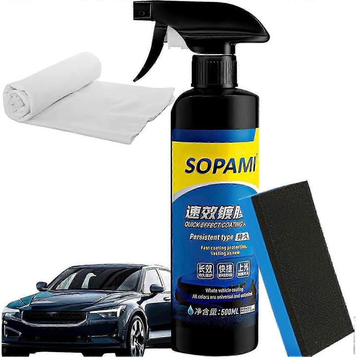 Set spray de protectie auto Sopami, set 500ml, efect hidrofob, uscare rapida, pentru masini si motociclete