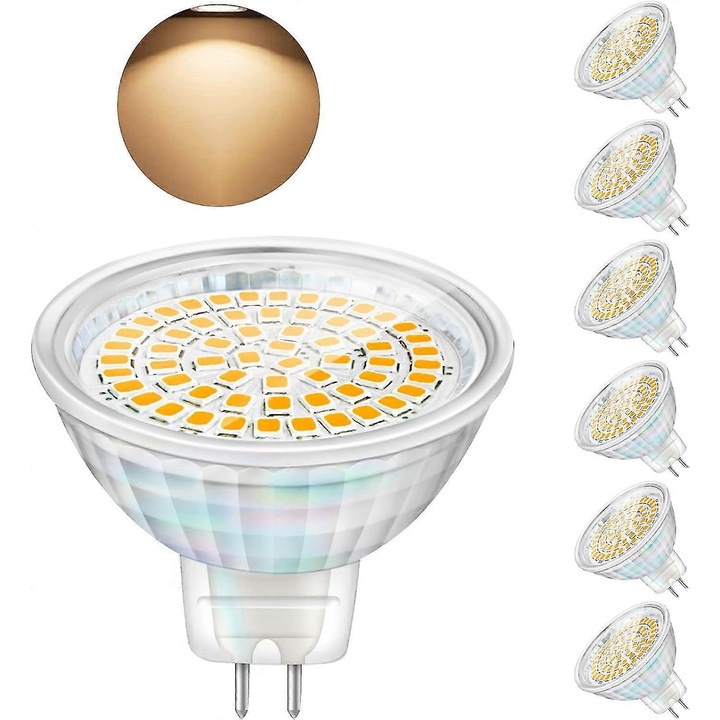 Set 12 becuri LED GU5.3 5W 12V, 460 lumeni, alb cald 3000K