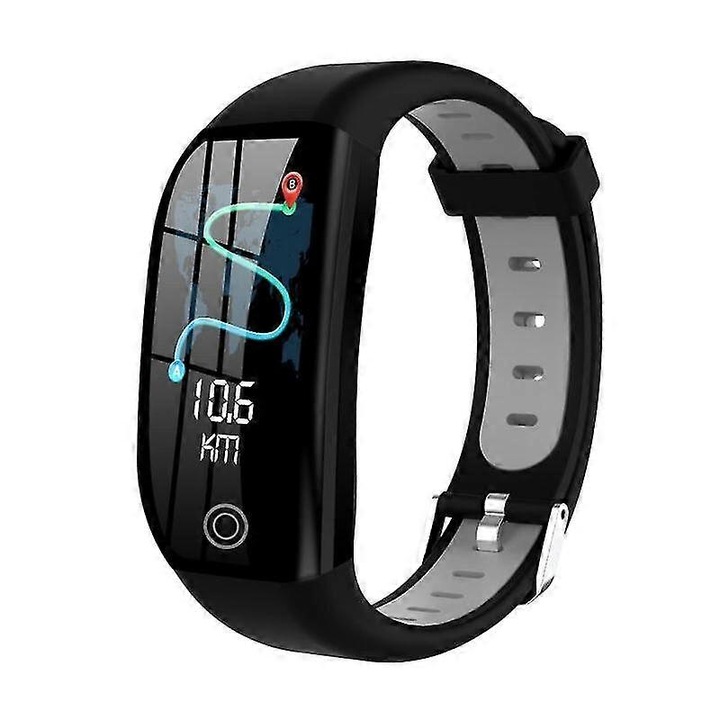 Bratara fitness, monitorizare ritm cardiac si tensiune arteriala, IP68, negru