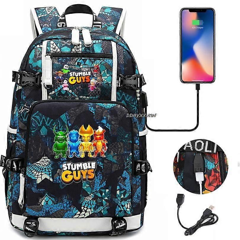 Rucsac pentru laptop, model Stumble Guys, unisex, capacitate 20-35 litri, material nylon, culoare albastru inchis