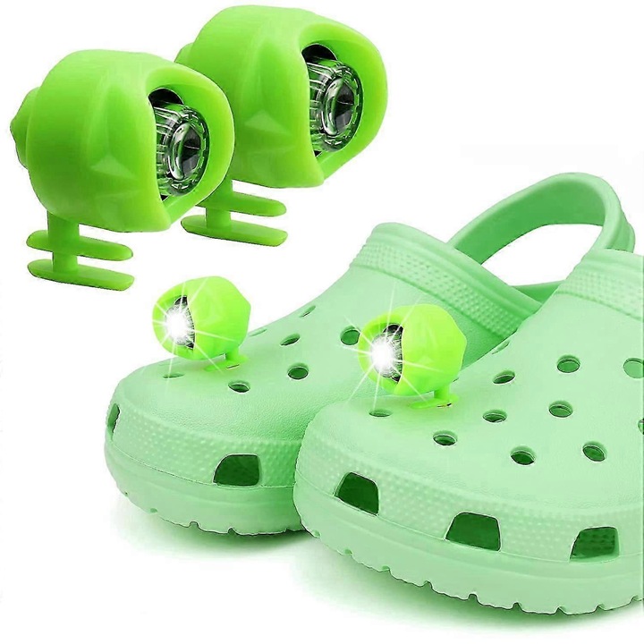 Set 2 lumini pentru incaltaminte, pentru crocs, verde fluorescent, 3 moduri de iluminare, impermeabile, pentru camping si activitati in aer liber