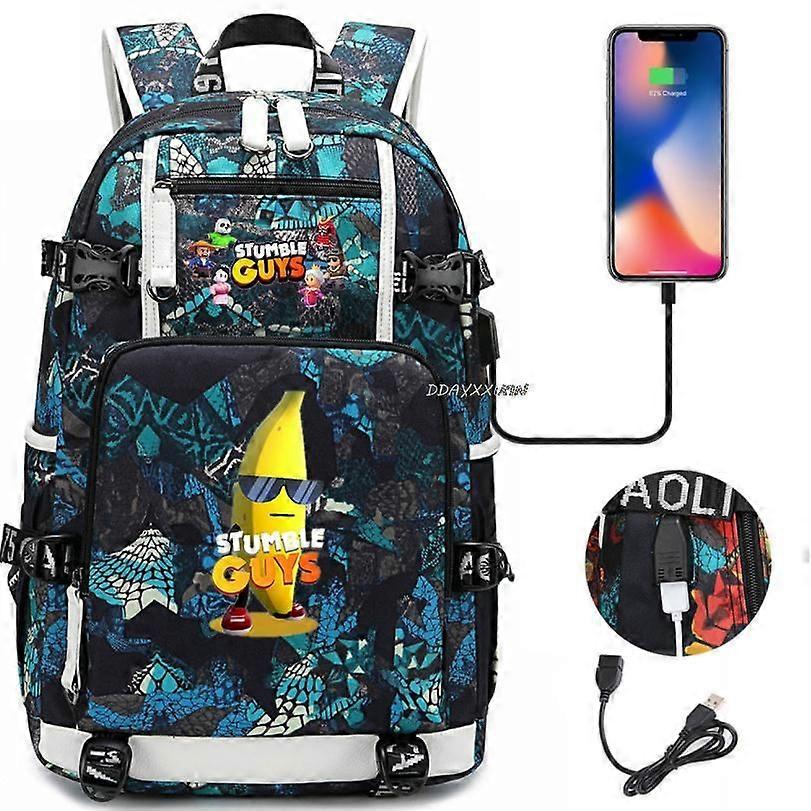 Rucsac pentru laptop, model Stumble Guys, unisex, capacitate 20-35 litri, material nylon, culoare albastru inchis