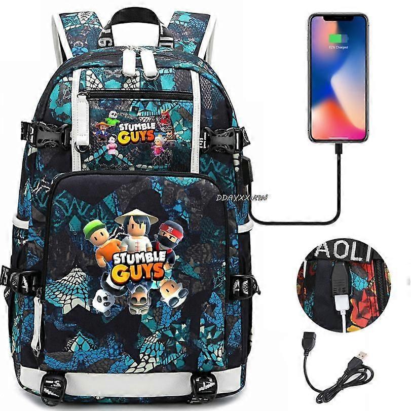 Rucsac pentru laptop, model Stumble Guys, unisex, capacitate 20-35 litri, material nylon, culoare albastru inchis