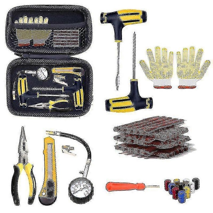 Kit de reparare anvelope auto cu geanta EVA, 10 piese, pentru perforatii tubeless