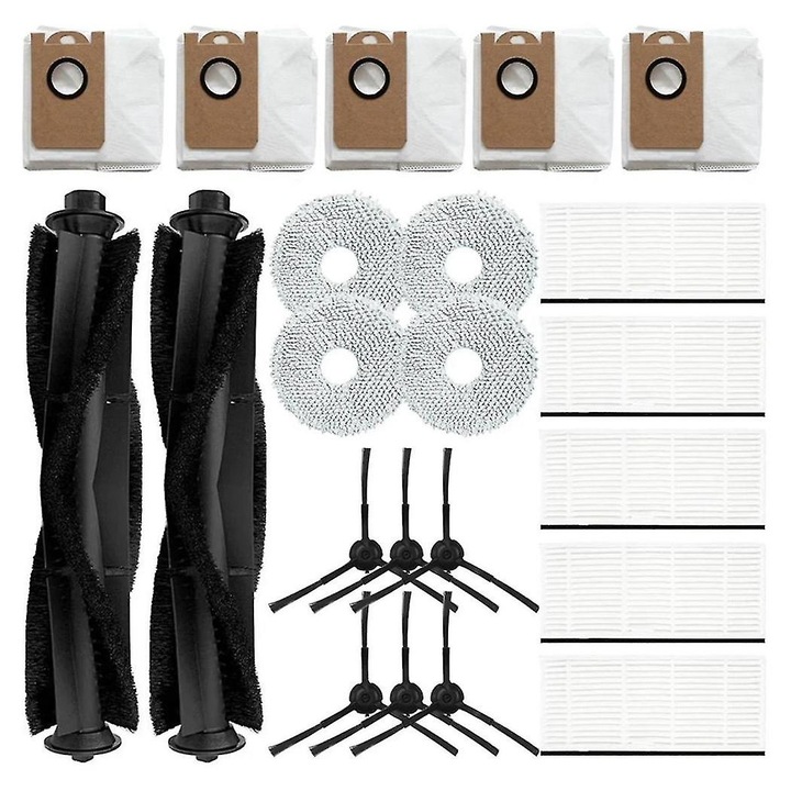 Set accesorii aspirator M9, 2 perii rotative, 6 perii laterale, 5 filtre Hepa, 4 lavete, 5 saci de praf, plastic