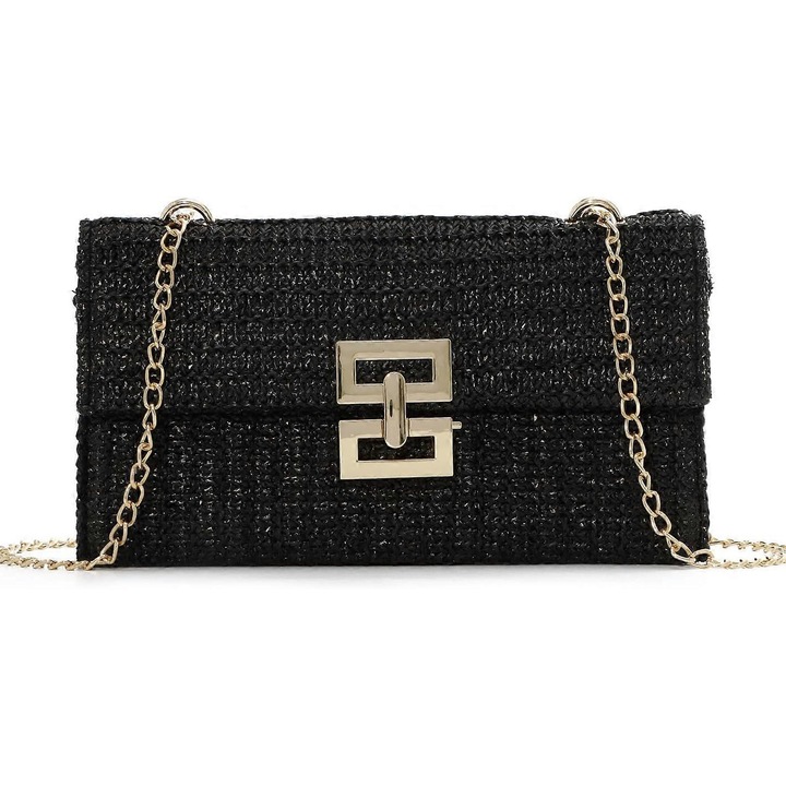 Szalma válltáska, láncos modell, méretek 26,5x15x3cm, bézs színű, női