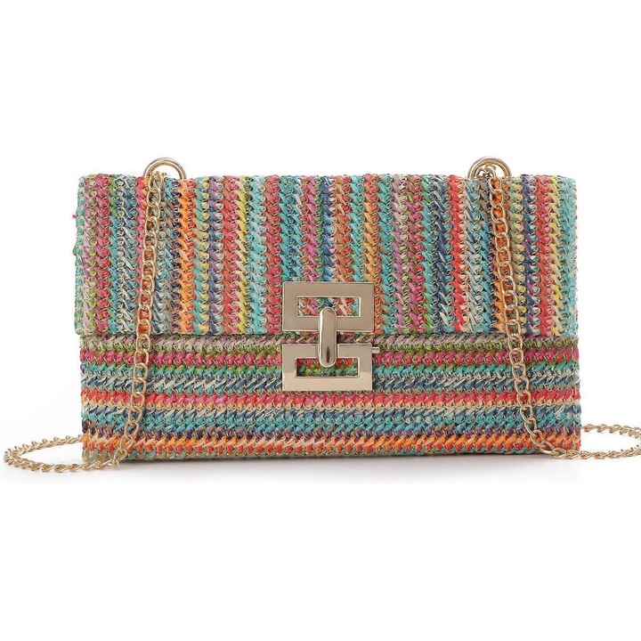 Szalma válltáska, láncos modell, méretek 26,5x15x3cm, bézs színű, női