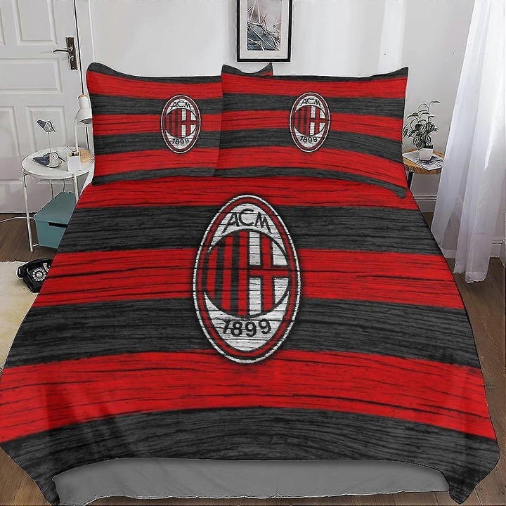 Set husa de pilota cu tematica AC Milan, 3 piese cu 2 perne pentru adolescenti si adulti