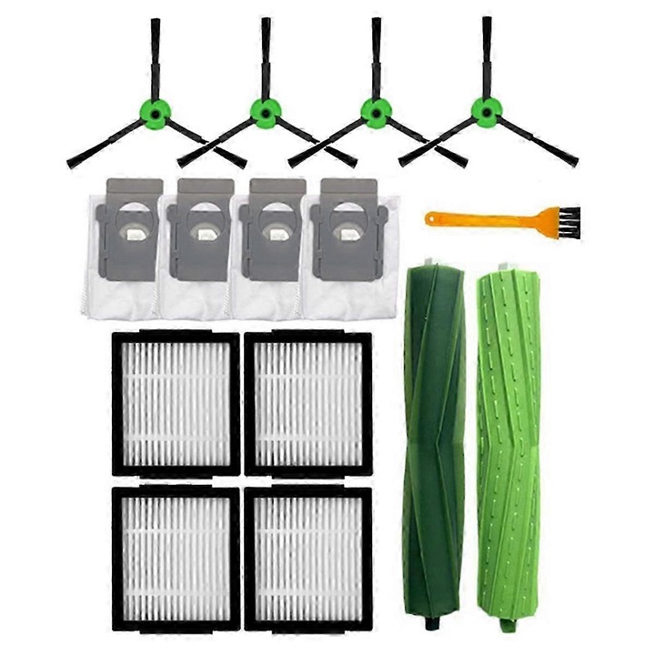 Robotporszívó tartozékkészlet, 1 főkefe, 4 oldalkefe, 4 szűrő, 4 porzsák, 1 tisztítókefe, műanyag, többszínű