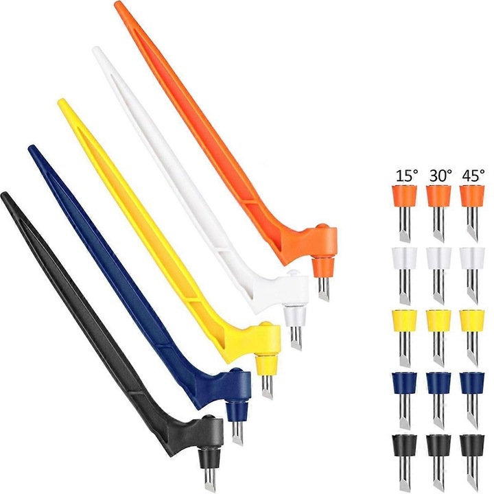 Set unelte de taiere, 5 cutite de craft, 15 lame rotative, 5 culori, 360 grade