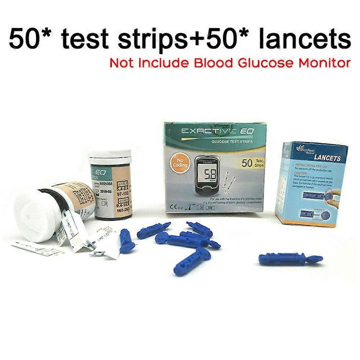 Set glucometru cu 50 benzi de testare si 50 lancete, medic grade, sterilizate gamma, ABS
