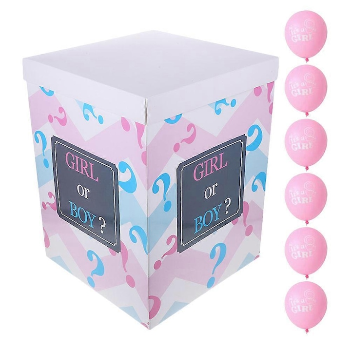 Комплект кутии с балони за разкриване на пола, розови, 40x30x30см, 1 кутия + 6 балона
