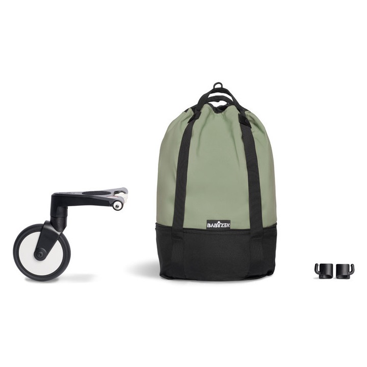 Geanta Carucior Babyzen YOYO cu Roata Suplimentara, Capacitate 10 kg, Culoare Olive, 45x23cm
