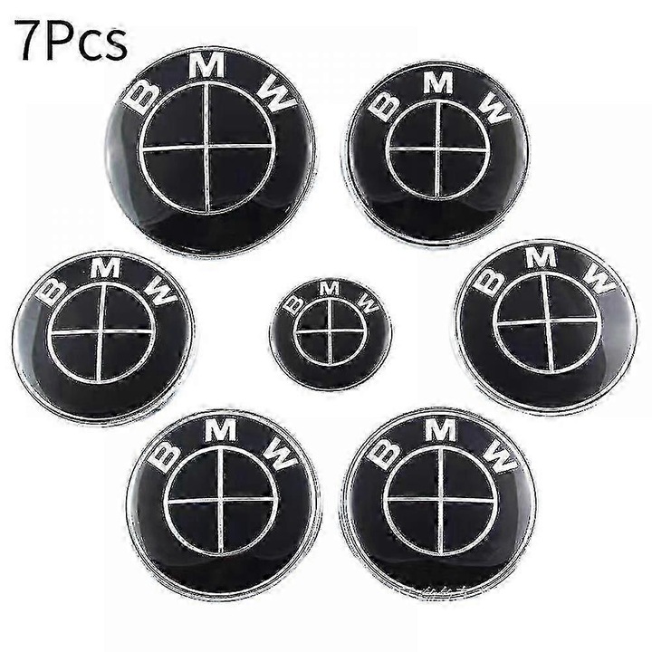 Set embleme auto, 7 piese, ABS si aluminiu, impermeabile, pentru capac roti