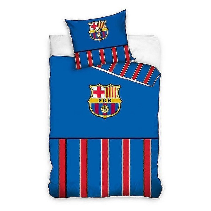 Lenjerie de pat cu dungi, set cu pilota si fata de perna, 100% bumbac, albastru/rosu, dimensiuni pilota 140x200cm, fata de perna 70x90cm