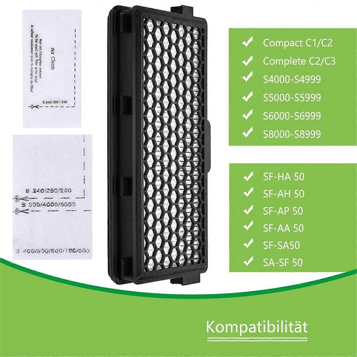 Set de filtre de schimb pentru aspiratoare Compact C1 C2 Complete C2 C3, 2 filtre, 4 perechi bumbac filtru, plastic