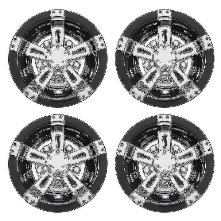 Set 4 Capace roti 8inch, design 5 spite, crom lucios, pentru carucioare de golf, culoare negru+chrome