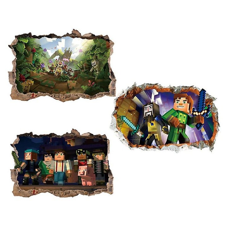 3 db-os dekoratív 3D Minecraft matrica szett, levehető, többszínű