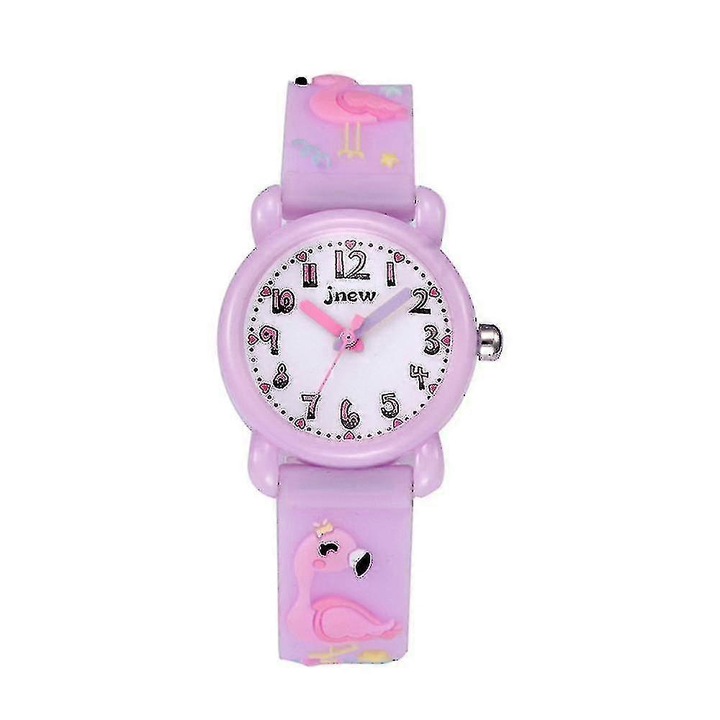 3D детски часовник, розов, силиконова каишка, водоустойчив, 14x16см