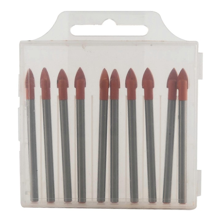 Set 10 burghie din carbura pentru sticla si faianta, 6mm, argintiu+portocaliu, 70mm