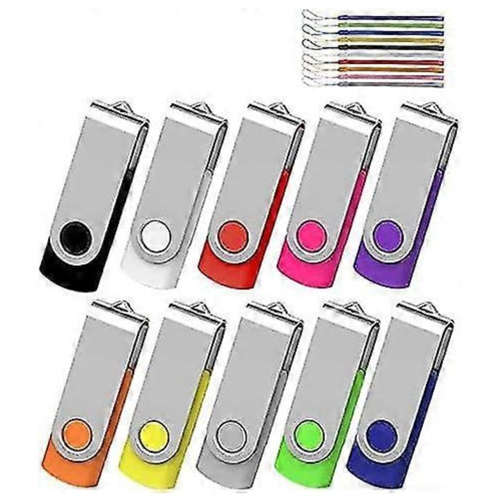 1 GB-os USB flash meghajtó, 10 darabos készlet, USB2.0, forgatható kialakítás, széleskörű kompatibilitás