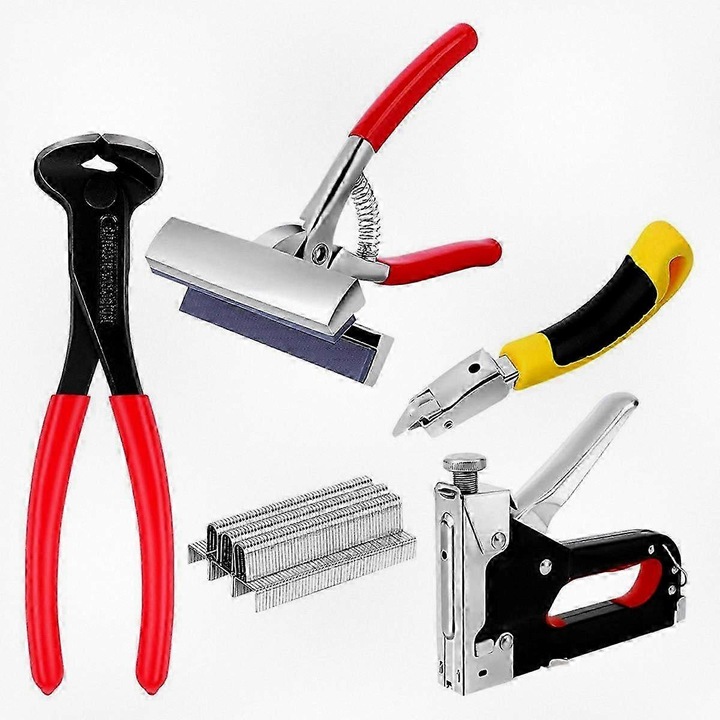 Set de unelte pentru intinderea panzei, clesti din metal, pistol de cuie 3 in 1, 600 agrafe, design ergonomic
