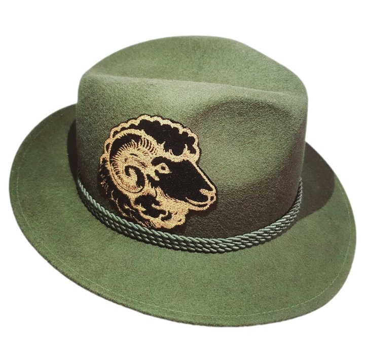 Palarie ciobaneasca traditionala din lana 100% – Personalizata cu berbec brodat – Bor 7 – Palarie de vanatoare autentica pentru barbati si femei, Verde