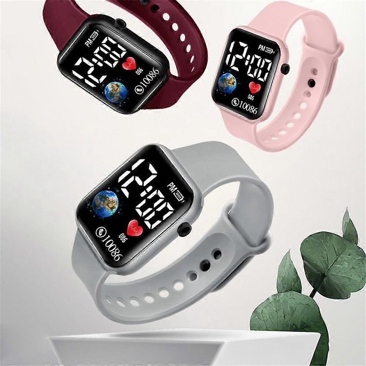 Ceas digital LED pentru copii, waterproof, alb, cu curea ajustabila