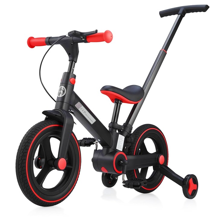Multifunkcionális egyensúly tricikli, 6 konfiguráció, 2-8 éves gyermekek számára, fekete-piros, CLD-CareLoveDevotion
