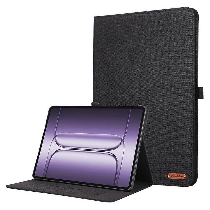 Tablet tok állvánnyal, Oneplus Pad 3, PU bőr, TPU, kártyatartók, fekete színű