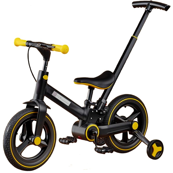 Többfunkciós egyensúlyozó tricikli - 6 konstrukciós mód, 2-8 éves gyermekek számára, Fekete-sárga, CLD-CareLoveDevotion