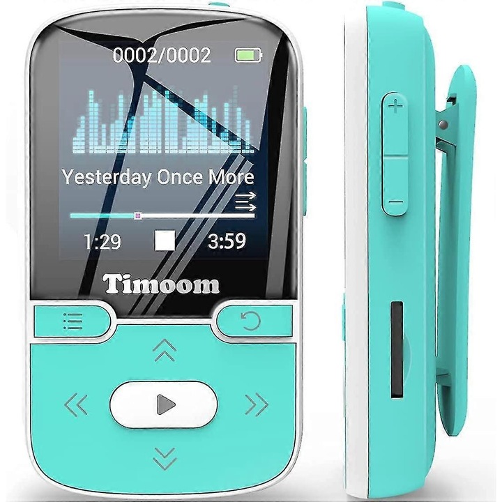 Player MP3 32GB, Bluetooth 5.0, sunet Hi-Fi, design cu clip, extensibil pana la 128GB, 2.8 inch, verde